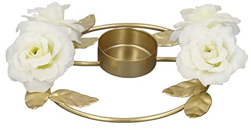 Candle Holder, Iron Wire White Rose Wreath Candlestick Holders Gold Candle Holders for Pillar Candles Decorative Nordic Style Home Decor Photography Props(#1)