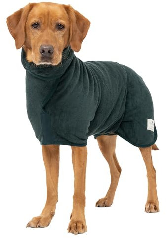 Ruff and Tumble Hunde-Trocknungsmantel – Classic Collection | schnell trocknender Handtuchmantel & Bademantel mit Kapuze (Größe XXS, Wald)