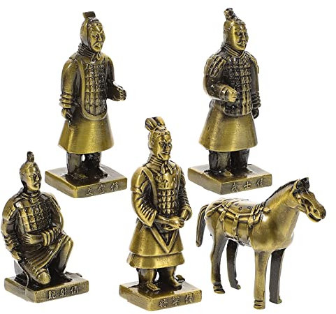 GANAZONO 1 Set Terrakotta-Krieger und Pferde Dekoration Schreibtisch Topper Retro Dekor Chinesische Dekor Innendekoration Terrakotta Krieger und Pferd Statuen Figur Statue für Heimdekoration Legierung