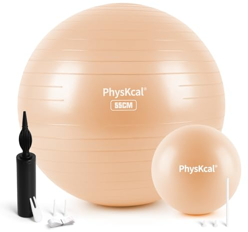 PhysKcal 55cm Beige Dicker Gymnastikball und 23 cm Pilatesball Set, Anti Burst Gymnastikball, Anti-Rutsch-Sitzball, Balanceball, Yogaball für Zuhause, Fitnessstudio und Büro