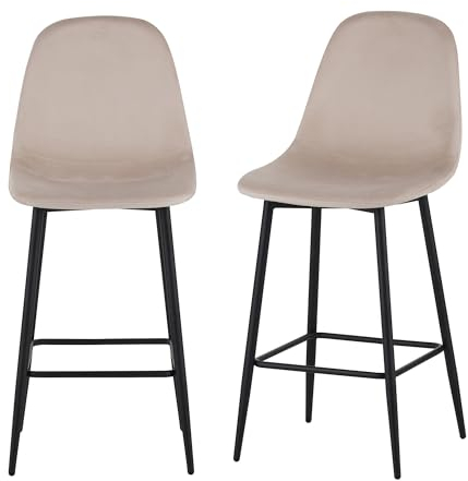 BAÏTA Barhocker Lena, Samt, Beige, mit Metallgestell, Schwarz, 2 Stück