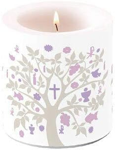 ZauberDeko Kerze Baum des Lebens Mauve Taupe Windlicht Kommunion Konfirmation Deko 9cm Hoch 7,5cm Ø