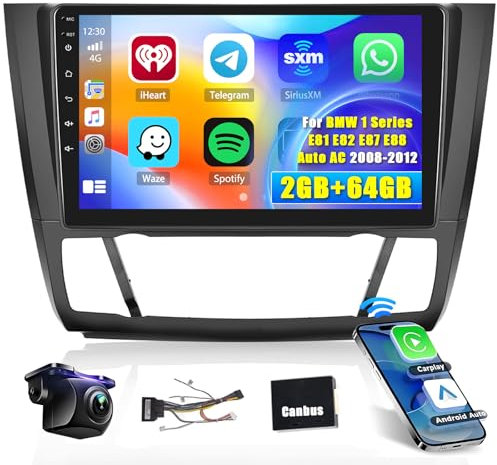 Hikity 2+64GB Android 15 Autoradio per 2004-2011 BMW 1 Series E81 E82 E87 E88 Radio Senza Fili Carplay Android Auto Bluetooth 9 Schermo Auto Radio con Telecamera GPS HiFi WiFi FM RDS