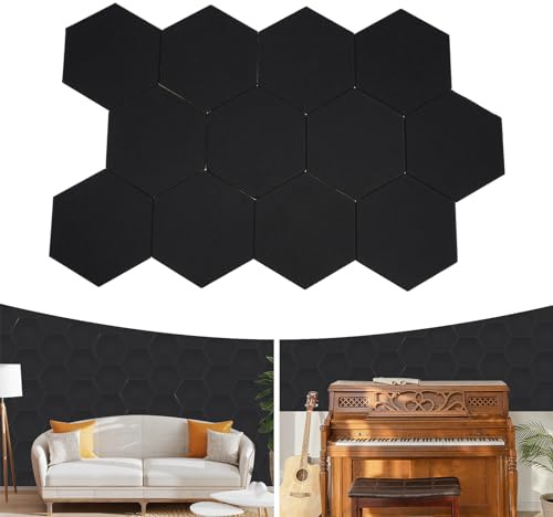 12 Stück Hexagon Akustikplatten 30x35cm Selbstklebend für Wohnzimmer, Arbeitszimmer, Schlafzimmer Sechseckig Akustik-Paneele Hohe Dichte Schallabsorber,Weiß (schwarz)