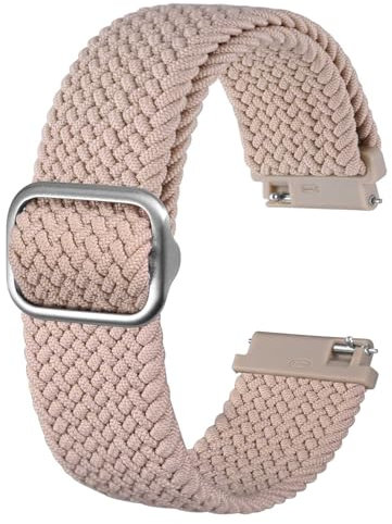 BISONSTRAP Bracelets de Montre en Nylon 22mm, Bracelet de Tressé Réglable pour Hommes et Femmes, Rose avec Boucle Argentée