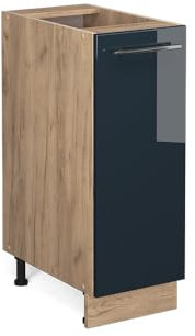 Vicco Apothekerschrank Fame-Line, Dunkelblau Hochglanz/Goldkraft Eiche, 30 cm ohne Arbeitsplatte