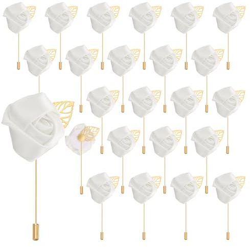 sourcing map Lot de 24 boutonnières de poche en forme de rose blanche pure pour mariage, cérémonie, anniversaire, bal de fin d'année, dîner formel