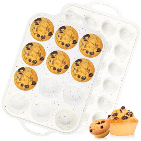 CAKETIME Silikon Backform, Silikon-Muffinform mit metallverstärktem Rahmen, normale Muffinform & Mini-Cupcake-Form, 12 Tassen & 24 Förmchen
