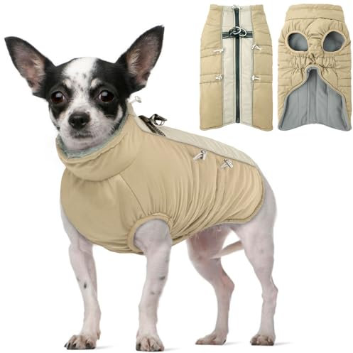 Hjyokuso Hundemantel Wasserdicht, Hundejacke Winter, Hundemantel Mit Geschirr Für Kleine Mittelgroße Grosse Hunde, Winddichte Wintermantel Hund Mit Reflektorstreifen Und ReißVerschluss - S