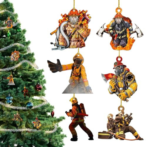 SPERMUOY Feuerwehrmann Weihnachten Deko,6 Stück Feuerwehrmann Weihnachtsschmuck feuerwehrmann Weihnachtsbaum Weihnachtsbaum anhänger feuerwehrmann, für Wandfenster, Baum