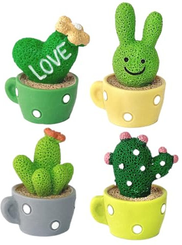 RAMGLYO 4Pcs Cactus Artificiel Décoration ABS Figurine Oscillante Plantes en Pot Artificielles Décorations pour Tableau de Bord de Voiture, Bureau, Salon