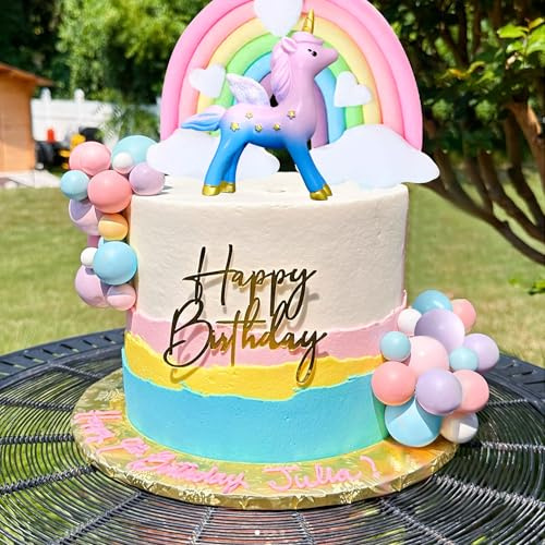 LaVenty Pony Einhorn Kuchentopper Regenbogen Geburtstag Dekoration | Pony Einhorn Kuchentopper - Regenbogen Geburtstag Dekoration für Mädchen