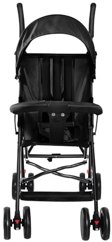 Buggy für Babys, ultraleicht, kompakt, faltbar und neigbar, von Geburt bis 25 kg, mit Trolley-System, Regenschutz inklusive, ausziehbarer Haube, D-Schwarz