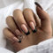 24pcs French Tip False Nails - Press On Nails Long - French Style Black Edge Heart Stick On Nail With Glue - Long Coffin Shaped Elegant Design Fake Nail