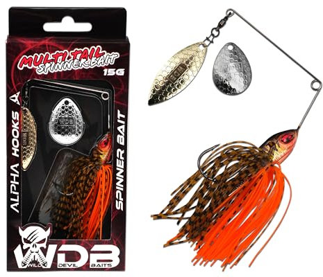 Wild Devil Baits Multi Tail Spinnerbait Spinner Bait Kunstköder Spin Jig Angelköder Barsch Hecht Zander (UV Perch, 15g)