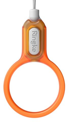 Ringke Buckle Finger Ring Strap, Durchscheinend Farbiger PC-Griff Charme Halter mit Einfacher An/Abnehmbarer Schnalle für Handyhülle, Airpods/Galaxy Buds, Schlüsselanhänger, Kamera usw. - Neon Orange