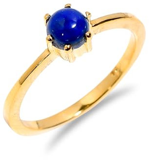 Silberring für Damen zur Verlobung, 925 Sterling Silber, Ring mit natürlichem Lapislazuli-Stein, runde Form, Verlobungsring, Herrenring, R-047-24-12, Gelbgold