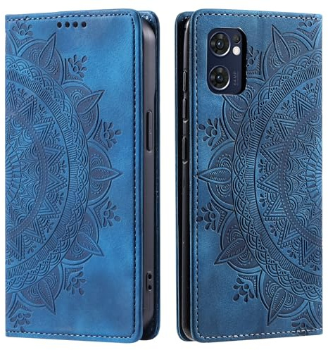 CASEONJAN Handyhülle für Oppo Find X5 Lite 5G Hülle, PU Leder Klapphülle [Kartenfach], Flip Wallet Case Handytasche Prägung Schutzhülle für Oppo Find X5 Lite 5G (Magnet Blau)