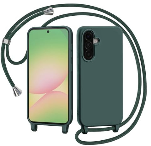 AOMYKE Handyhülle für Samsung Galaxy A56 5G Hülle mit Band, Handyband Samsung Galaxy A56 5G Hülle zum Umhängen Schutzhülle mit Kette Kordel Weich TPU Liquid Silikon Case, Grün