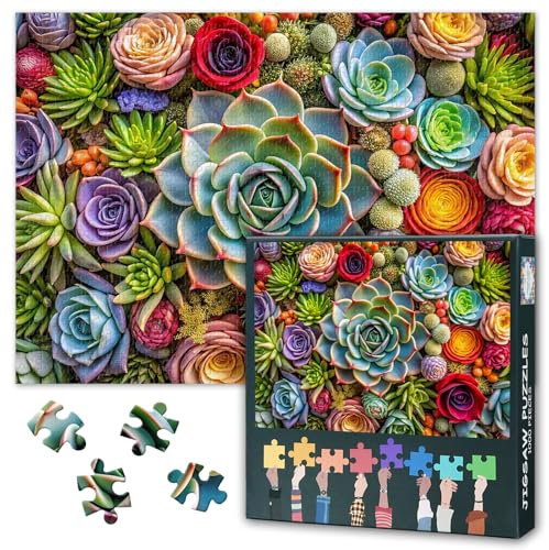 Pflanzen Puzzle 1000 Teile - Elegante Sukkulenten in Nahaufnahme, Premium-Puzzle für Erwachsene, 50x70 cm Naturmotiv für Zuhause