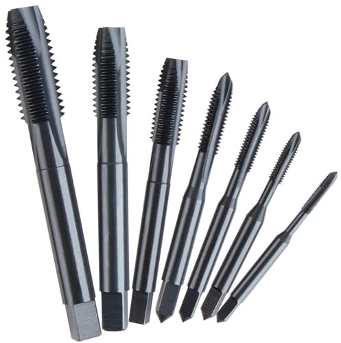 Yuentoen 7 Stück Handgewindebohrer,HSS 6542 Metrischer Rechtsgewinde Gewindebohrer Satz,M3 M4 M5 M6 M8 M10 M12,Maschinengewindebohrer, Gewindeschneider