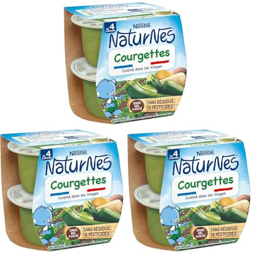 Nestlé Naturnes Petits Pots Bébé Courgettes - Dès 4/6 mois - 2x130g (Lot de 3)