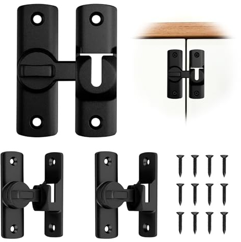 Forbabe 3pcs Schiebetür Schloss mit Schrauben 90°/180° Bolzenriegel Schwarz | Aluminiumlegierung Türriegel Schiebeschloss für Türriegel Außen/Innen Fensterriegel Scheunen Schiebetür Verriegelung