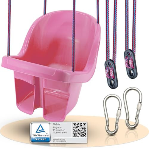 Babyschaukel Outdoor kippsicher vom TÜV Rheinland geprüft - Baby Schaukel Outdoor und Indoor, wasserfest und stabil. - Babyschaukel mit 2xKarabiner zum Aufhängen.