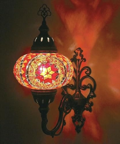 Wandleuchte Orientalische Marokkanische Mosaik Wandlampe Handgefertigte Türkische Dekorative Mosaiklampe L Groß Glaskugel (Rot)