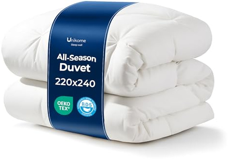 UNIKOME Bettdecke 220x240cm, Daunendecke Mit 100% Baumwolle Bettzug, Ganzjahresdecke Mit 2220g Daunen|Feder Füllung, 3D Flaumige Konstruktion Duvet Atmungsaktiv,Waschbar, Öko-Tex, RDS, Weiß