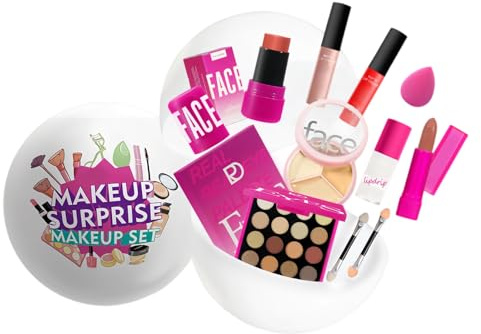 Mini Set Trucco Completo 10 Pezzi con Palette Ombretti 16 Colori, 2 Rossetti Liquidi Opachi, Rossetto, Olio Labbra, Blush Stick, Correttore 3 Colori, Pennelli, Spugna, Idea Regalo Donna Ragazza