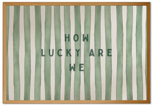 Trendige Wandkunst, inspirierendes Poster mit Zitat How Lucky are We Positiv, Leinwanddruck, grün, adrett, Wandkunst, minimalistisch, mädchenhaft, ästhetische Raumdekoration für Schlafzimmer, Büro