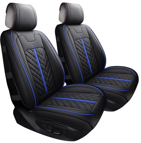 2 Vorder Autositzbezüge Universell wasserdichte Kunstleder, Schwarz-Blau | Car Seat Cover kompatibel mit Volkswagen Polo Touran Passat Tiguan Taigo Golf Skoda Subaru Audi A3 A4 A5 A6 Ford