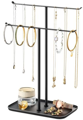 pickpiff Necklace Holder jewellery Stand Organizer for Necklaces and Bracelets, Metal Display Stand, Gift for Women, Ideal for Home, Bedroom, or Vanity, Black