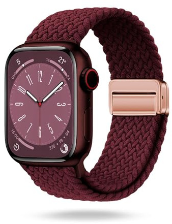 ONEFLOW Casual Loop Kompatibel mit Apple Watch Ultra 3 (49mm) Geflochtenes Armband Elastisch, Textil iWatch Armbänder Damen Herren, Sport Nylon Stoff Band Verschluss Magnetisch, Weinrot