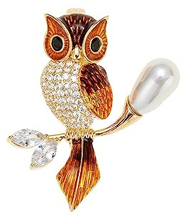Eulen-Brosche für Damen, Modeschmuck, Emaille-Eulen-Anstecknadel mit künstlicher Perle