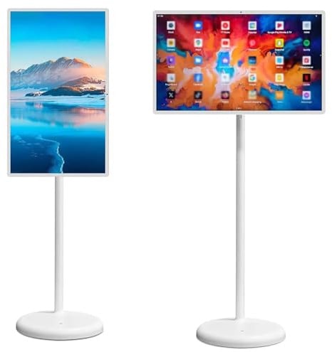 ZYLDDS Écran Tactile Mobile 24 Pouces, Tablette Intelligente Portable avec Appareil Photo, téléviseur Portable sur roulettes avec écran Tactile Rotatif, Batterie intégrée, Rotation complète 4+64G