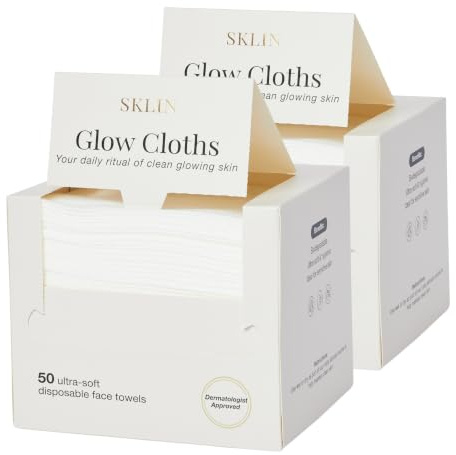 SKLIN Disposable Face Towels | 100 Count | X-Large 25x30 cm | 100% Plant-Based Viscose | Ultra Soft Cleansing Cloths for Washing Face, Makeup Removal & Skincare Routine | Fragrance Free | White