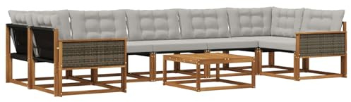 vidaXL Outdoor-Sofagarnitur mit Kissen 8 pcs Natürlich und Hellgrau, Moderne Garten-Sofaset, wetterfeste Möbel, schicke Kollektion, bequemes Loungesofa für die Terrasse