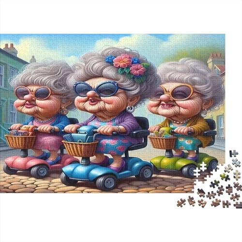 Funny Grandmas Scooter Jigsaw Puzzle for Adults 1000 Piece Jigsaw Puzzle Street Scene Puzzle Game for Family Relaxation 70x50cm/1000pcs