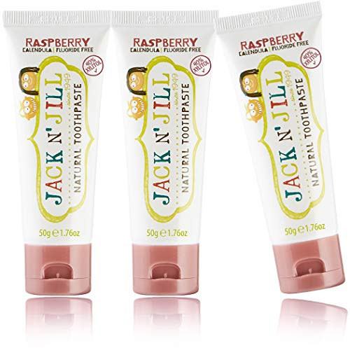 Jack N’ Jill Natural Certified Kids Toothpaste – Fluoride-Free Toddler & Baby Toothpaste with 40% Xylitol, No Sugar, Suitable from 6 Months+, Organic Raspberry Flavour, Pack of 3 (50g Each)