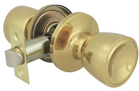 Amig - Pomo Paso Tipo Copa - Juego de Pomos con Manilla Ambos Lados - Latón - Picaporte de entrada 60/70 mm - Incluye tornillería - Para Puertas de Madera- Picaporte de Canto Cuadrado - Pulido