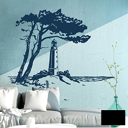 ilka parey wandtattoo-welt® Wandtattoo Wandbild Wandaufkleber Wandsticker Aufkleber Sticker Ostsee Hiddensee mit Leuchtturm M1929 ausgewählte Farbe: *schwarz* ausgewählte Größe: *XXXL - 200cm breit x 153cm hoch*