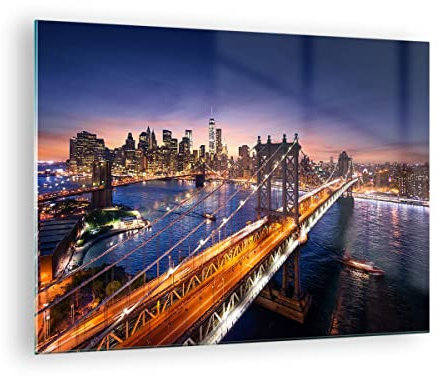 Bilder auf Glas Usa amerika new york manhattan Glasbild 70x50cm Wandbilder Dekoration Wohnzimmer Schlafzimmer Küche Deko Klein Wanddeko Bild im Glas Wand Kunstdruck Art Modern Wall Decor GAA70x50-2820