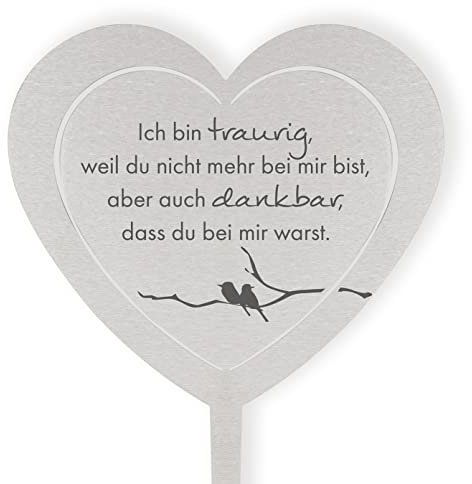DOLORINO Grabstecker Herz 'Ich bin traurig, weil Du nicht mehr bei mir bist, aber auch dankbar, dass du bei mir warst' | pflegeleichter Grabschmuck | eine wetterfeste Erinnerung aus Edelstahll