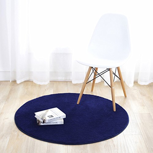 Fouriding Einfarbig Rund Teppich weicher Kurzflor Teppiche fürs Wohnzimmer, Esszimmer, Kinderzimmer, Schlafzimmer und die Küche geeignet Blau 60cm