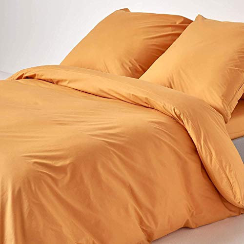 Homescapes 2-teiliges Perkal-Bettwäsche-Set senfgelb aus 100% ägyptischer Baumwolle, 1 Bettbezug 155x220 cm & 1 Kissenbezug 80x80 cm