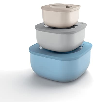 Guzzini 8008392306863 Kitchen Active Design Lot DE 3 RECIPIENTS HERMETIQUES, Multicolore (Assisté) 19.5 x 19.5 x 9.3 cm