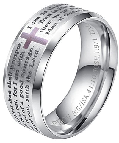 HIJONES Herren Edelstahl BibelVers Lords Prayer Kreuz Gott Ring 3 Farben drehbar Schwarz/Gold/Silber