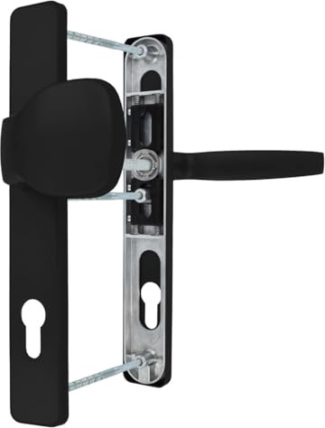 Premium Drückergarnitur Victory DHS 92mm - Rechteckig - Griff-Knauf, Farbe:Schwarz RAL 9005, Schildbreite:36mm